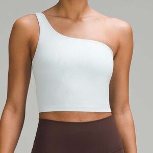 Ribbed Nulu Asymmetrical Yoga Tank -Sheer Blue